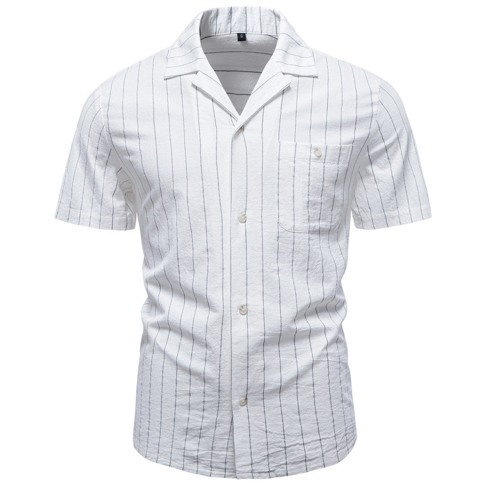 Men’s Striped Cotton Blend Short Sleeve Shirt