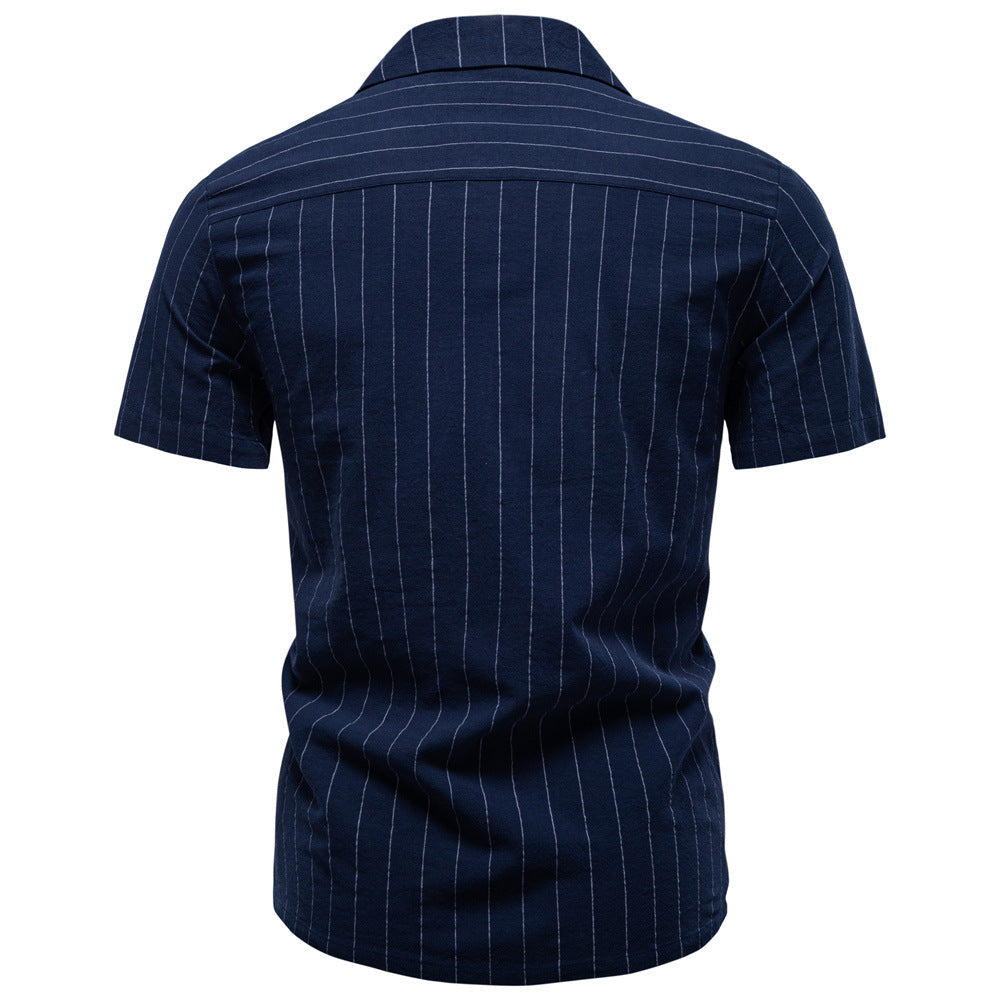 Men’s Striped Cotton Blend Short Sleeve Shirt
