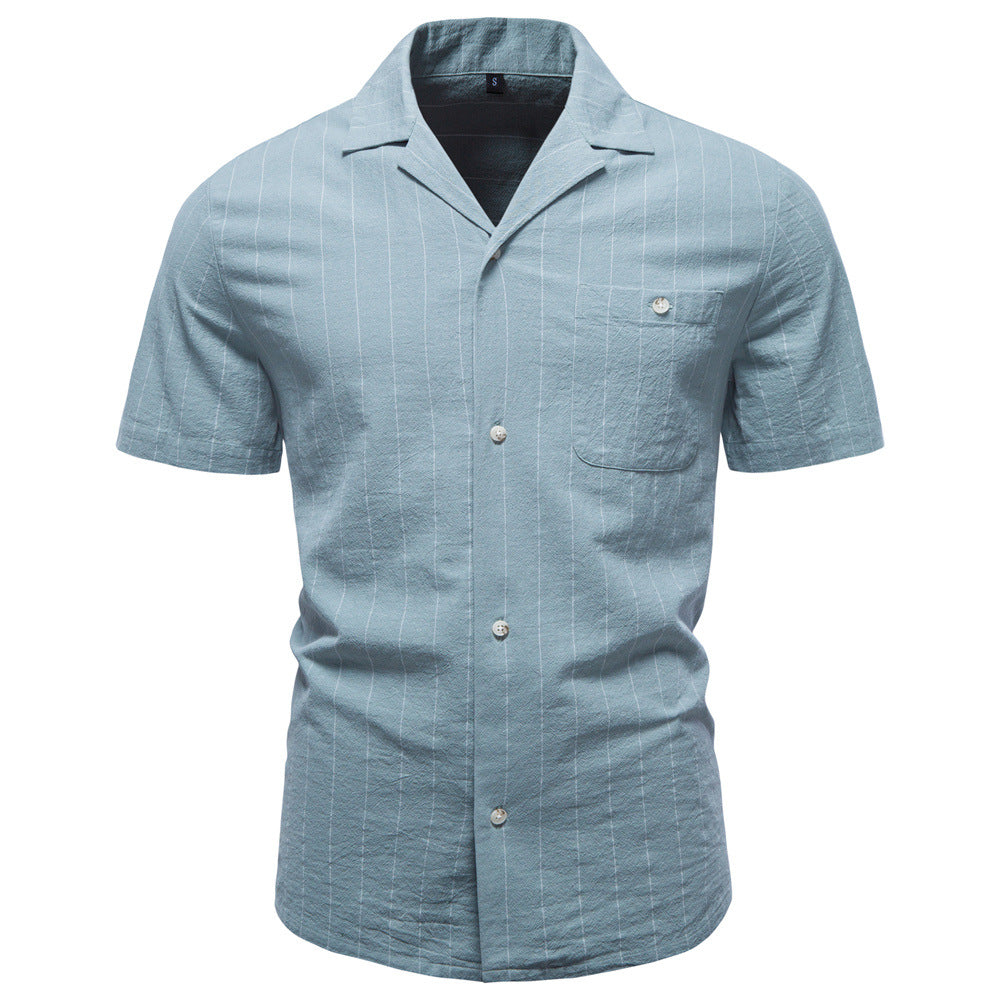 Men’s Striped Cotton Blend Short Sleeve Shirt