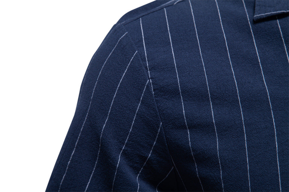 Men’s Striped Cotton Blend Short Sleeve Shirt