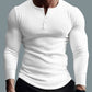 Rib Knit Curved Hem Long Sleeve Henley Shirt - Ahaselected