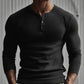 Rib Knit Curved Hem Long Sleeve Henley Shirt - Ahaselected
