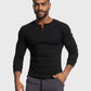 Rib Knit Curved Hem Long Sleeve Henley Shirt - Ahaselected