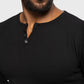 Rib Knit Curved Hem Long Sleeve Henley Shirt - Ahaselected