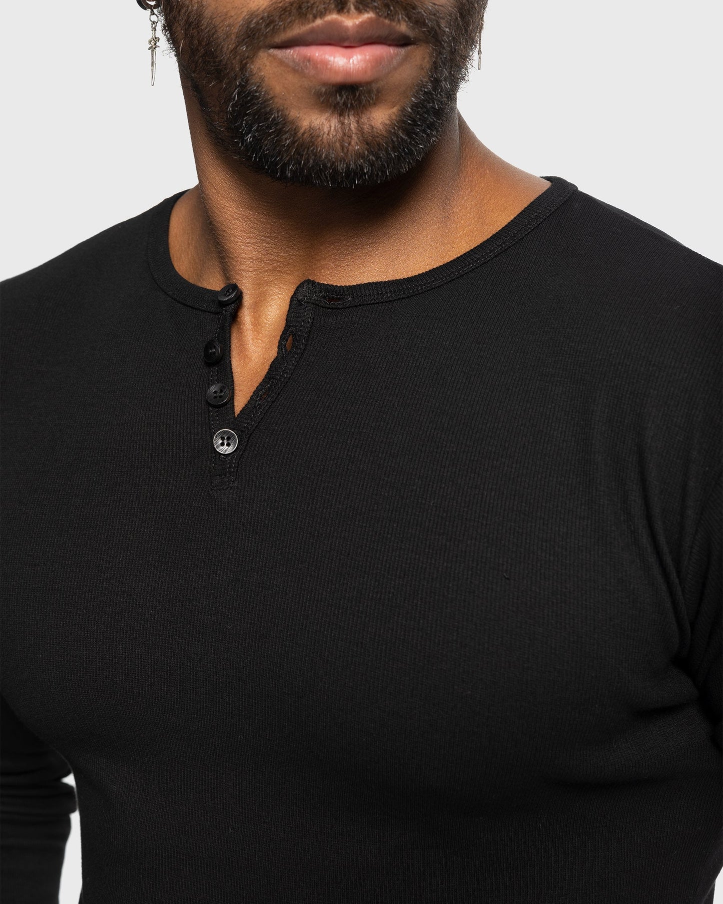 Rib Knit Curved Hem Long Sleeve Henley Shirt - Ahaselected