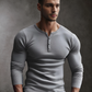 Rib Knit Curved Hem Long Sleeve Henley Shirt - Ahaselected