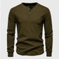 Rib Knit Curved Hem Long Sleeve Henley Shirt - Ahaselected