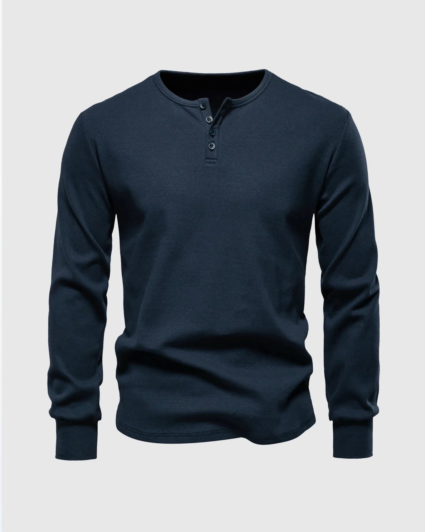 Rib Knit Curved Hem Long Sleeve Henley Shirt - Ahaselected