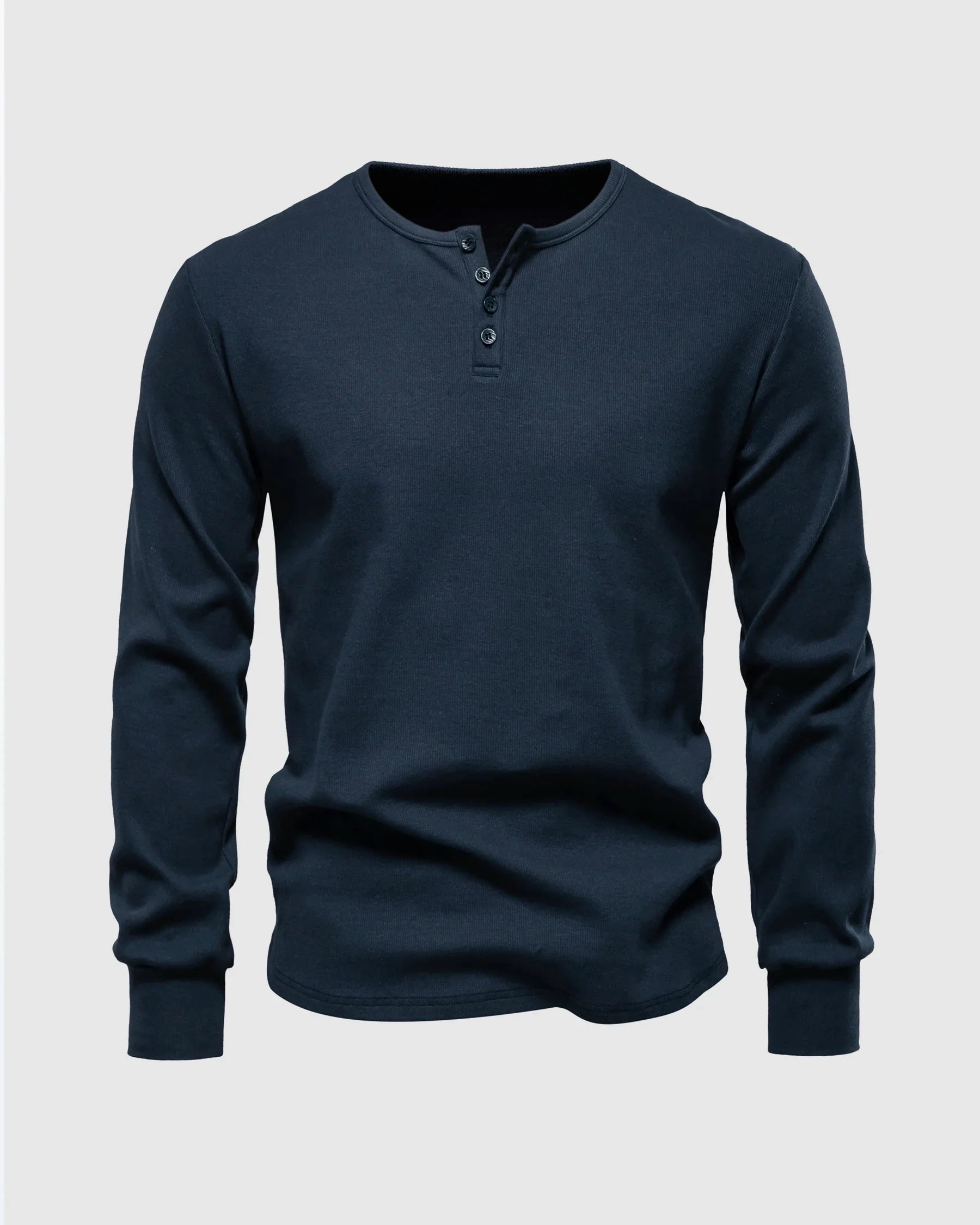 Rib Knit Curved Hem Long Sleeve Henley Shirt - Ahaselected
